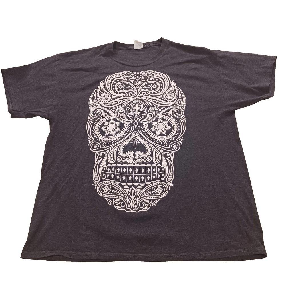 Z Brand Mens Sugar Skull‎ Graphic T-Shirt Charcoal Gray XL Day of the Dead Y2K